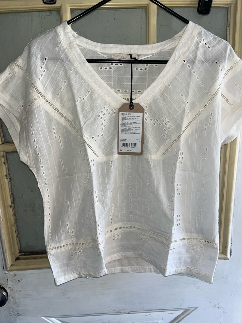 NWT Prana White Eyelet V-Neck Top